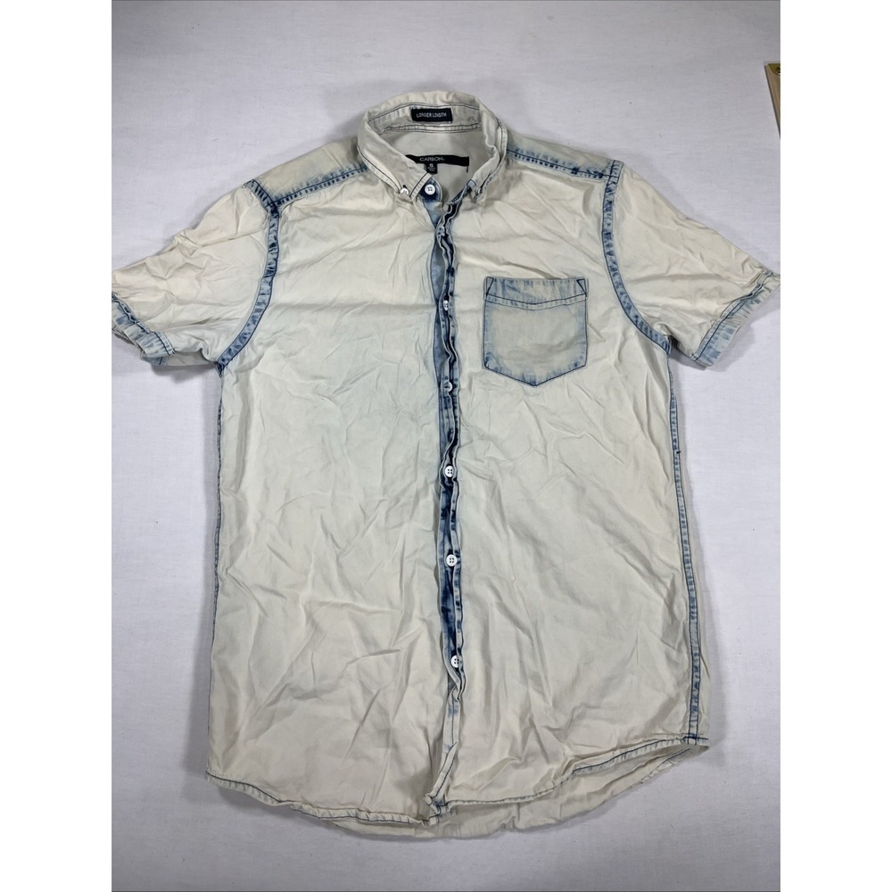 Carbon Men's Medium Short Sleeve Button Up Shirt Denim Trim Casual